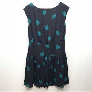 The Loft - Black Drop Waist Pleated Dress w/hearts